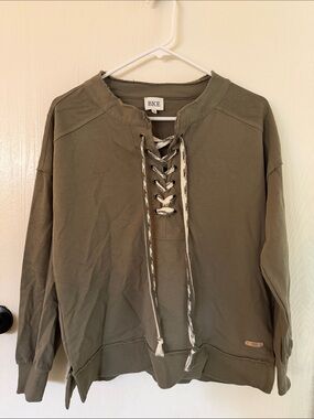BKE Olive Green Lace-Up Pullover Sweatshirt